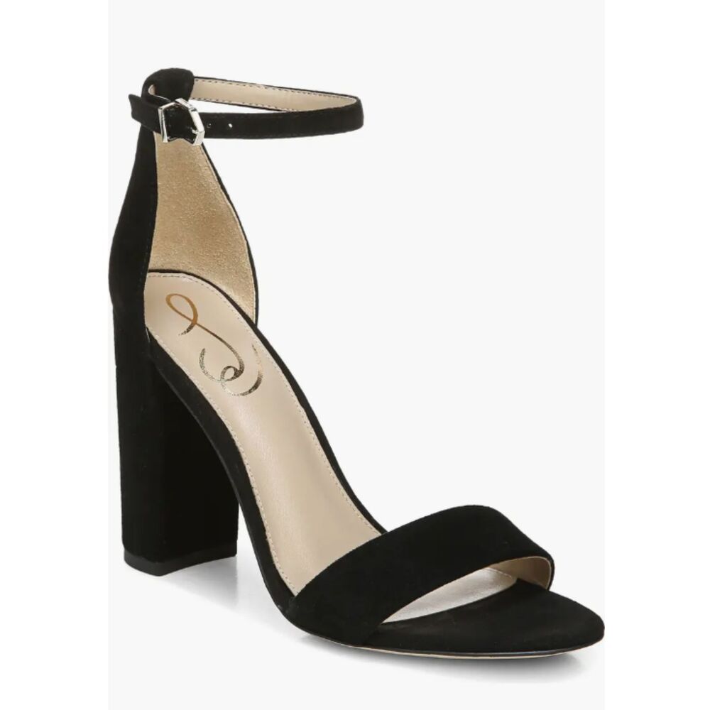 Sam Edelman Black Suede Yaro Ankle Strap Sandal Chunky Heel Adjustable Sz 8.5